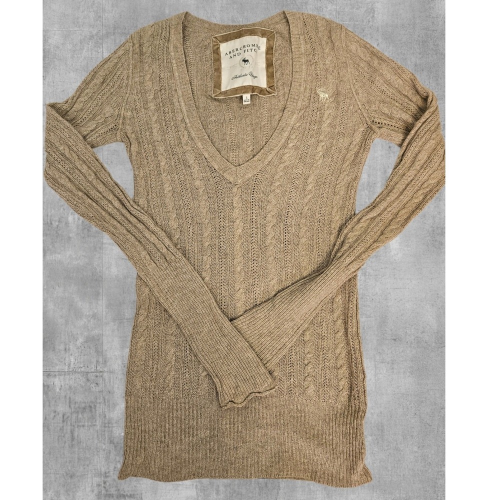 Vintage Y2K Abercrombie Fitch Sweater Cable Knit V Neck Large Elena Gilbert C54